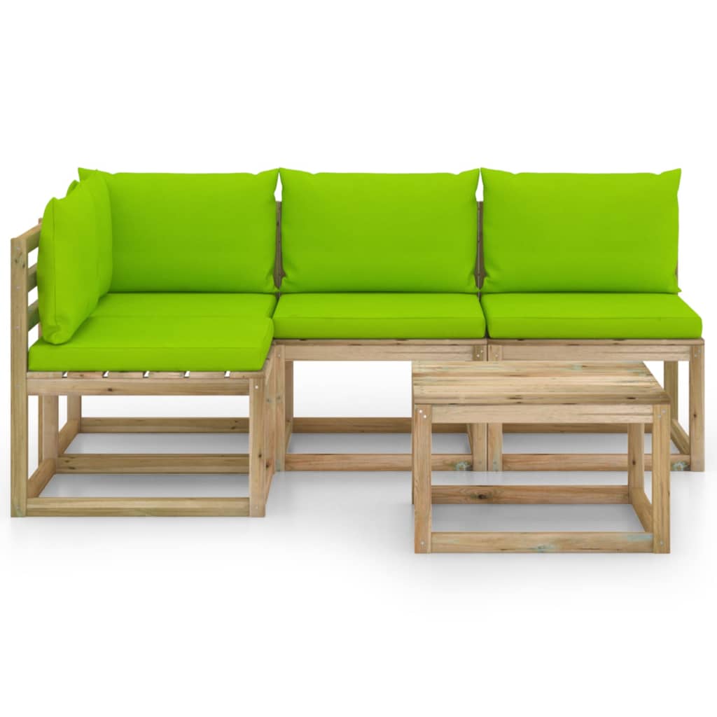 

vidaXL 5-delige Loungeset met heldergroene kussens