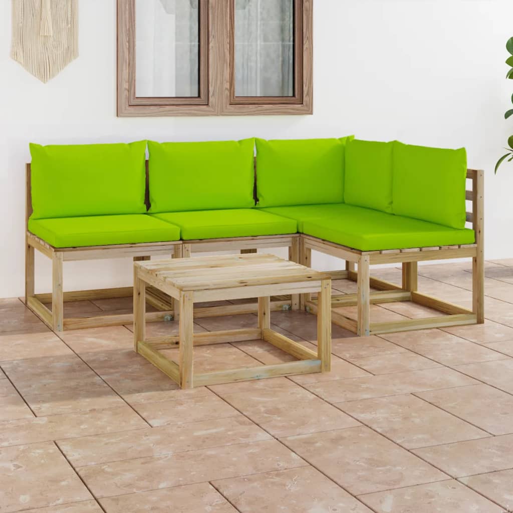 Poza vidaXL Set mobilier de gradina, 5 piese, cu perne verde aprins