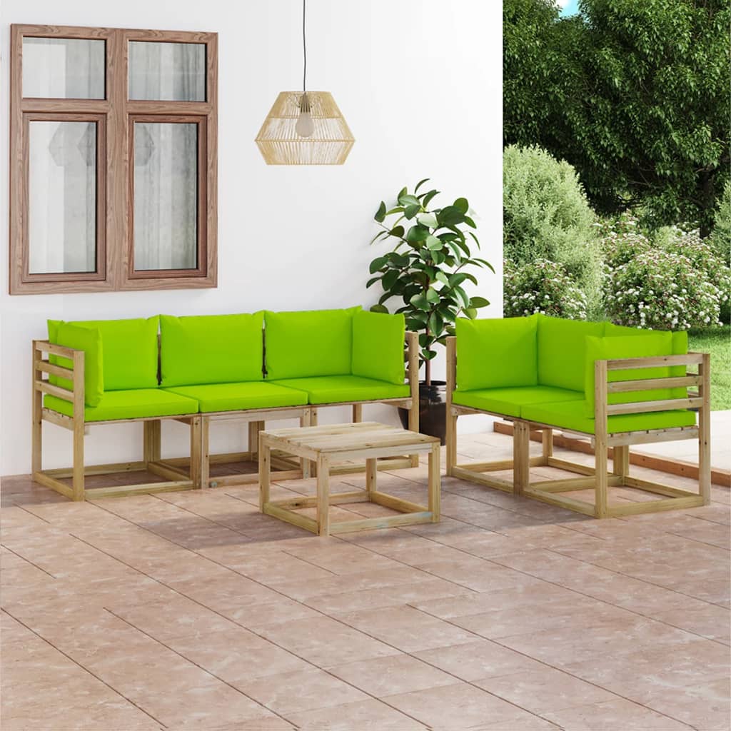 vidaXL 6-tlg. Garten-Lounge-Set mit Hellgrünen Kissen