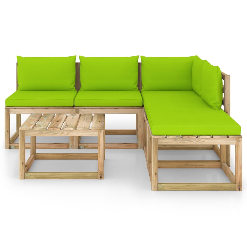 

vidaXL 6-delige Loungeset met heldergroene kussens