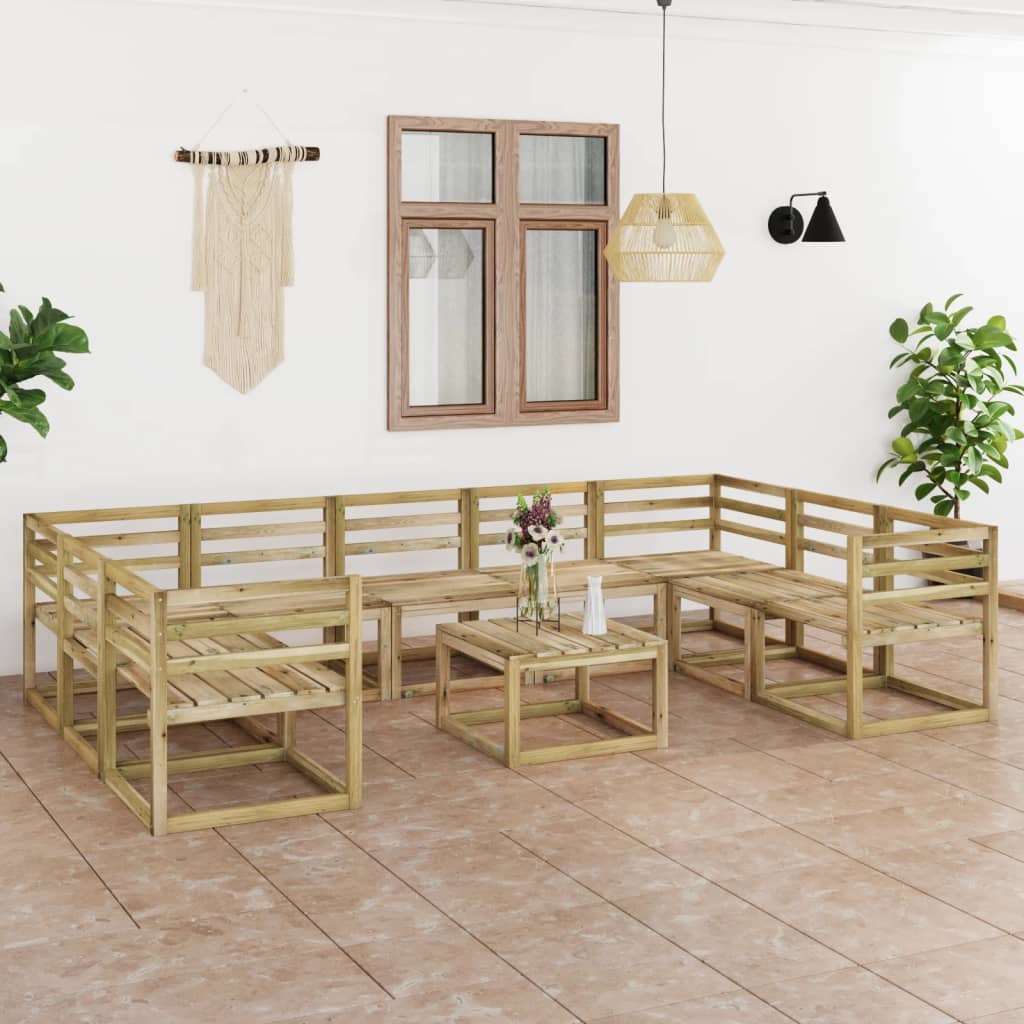 Vidaxl Set Mobilier De Gradina, 10 Piese, Lemn De Pin Verde Tratat