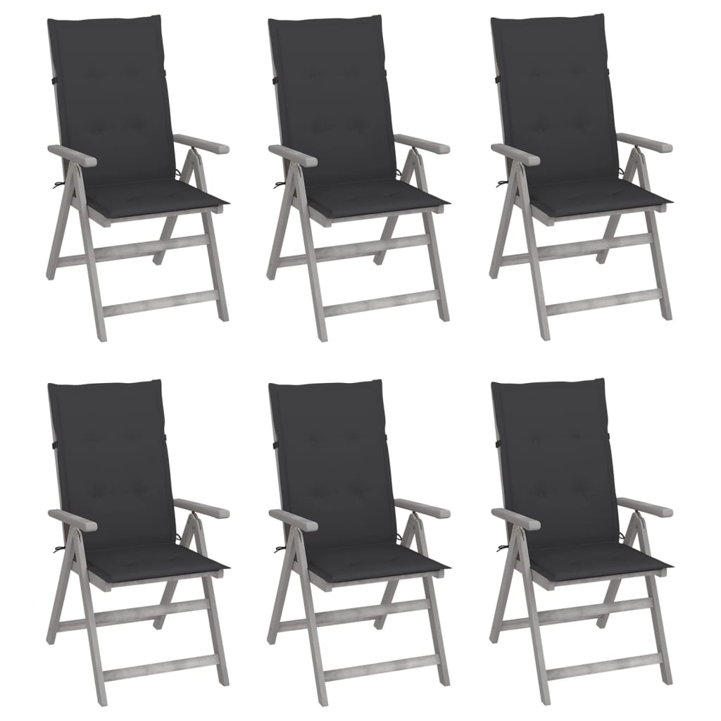 

vidaXL Patio Reclining Chairs 6 pcs with Cushions Solid Acacia Wood