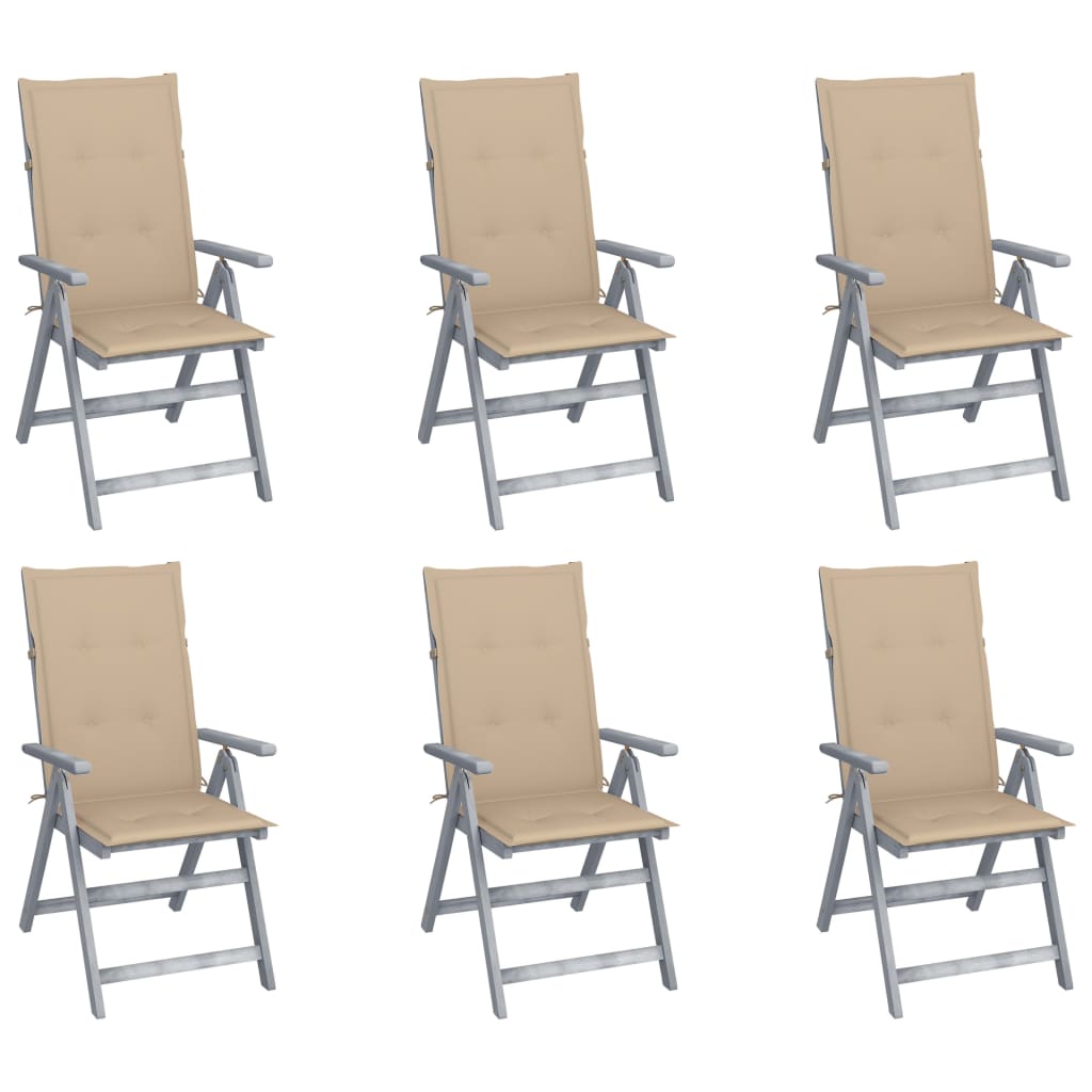  Záhradné sklápacie stoličky 6 ks s podložkami akáciový masív