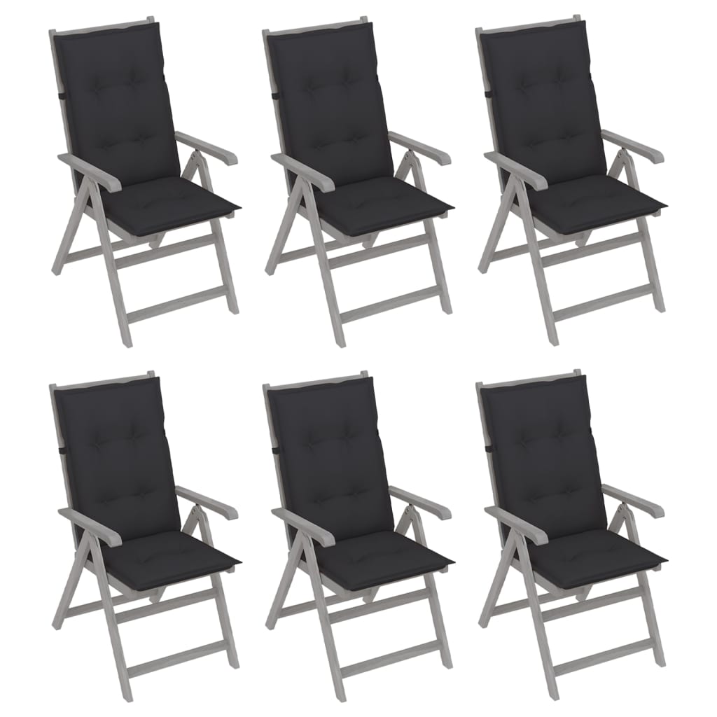 Verstellbare Gartenstühle 6 Stk. mit Auflagen Massivholz Akazie-1