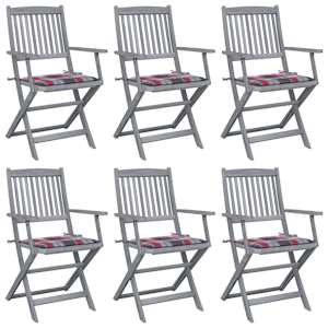 Zložljivi vrtni stoli 6 kosov z blazinami trden akacijev les