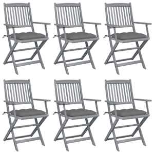 Zložljivi vrtni stoli 6 kosov z blazinami trden akacijev les