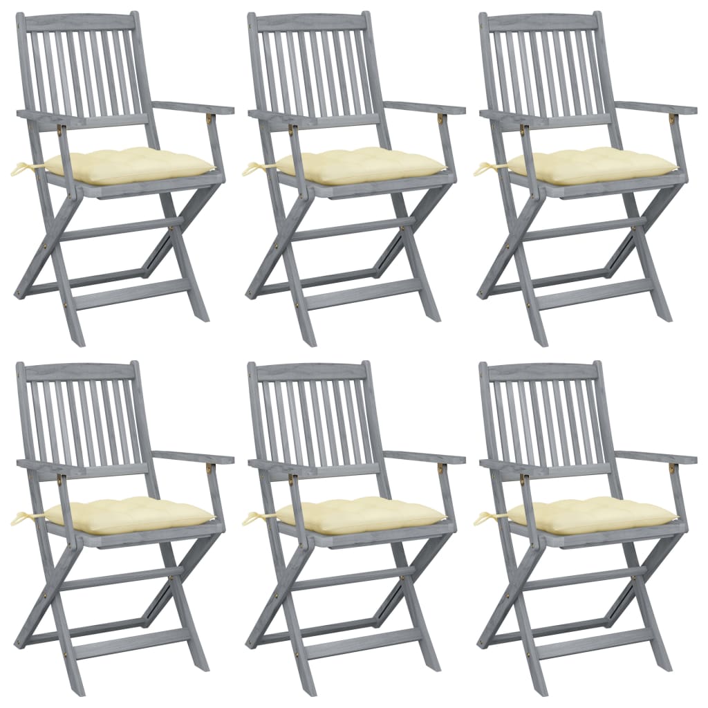 vidaXL Chaises pliables d'extérieur 6 pcs avec coussins Bois d'acacia