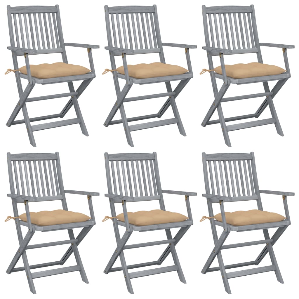 vidaXL Chaises pliables d'extérieur 6 pcs avec coussins Bois d'acacia