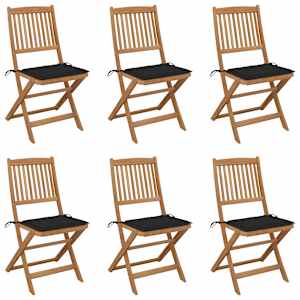 Zložljivi vrtni stoli 6 kosov z blazinami trden akacijev les