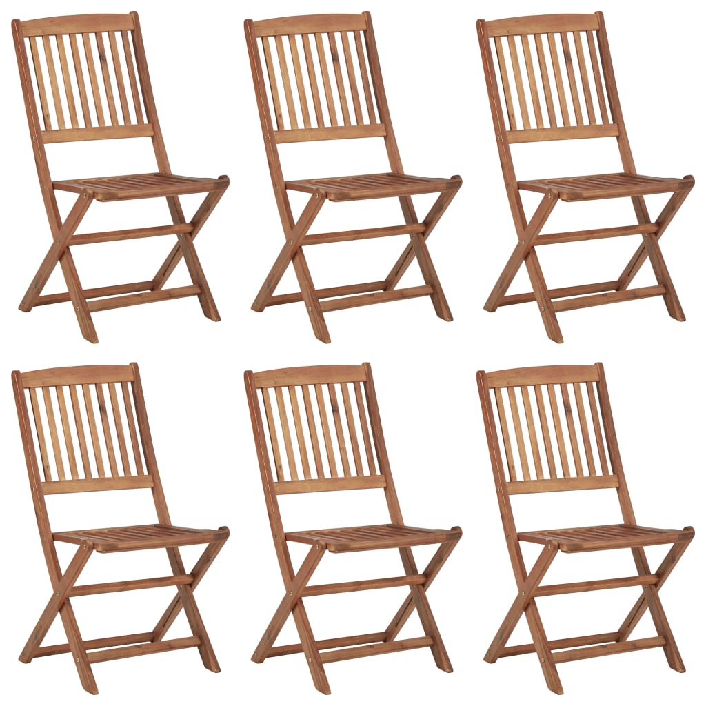 vidaXL Сгъваеми градински столове, 6 бр, възглавници, акация масив