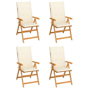 Vrtni stoli 4 kosi s krem blazinami trdna tikovina