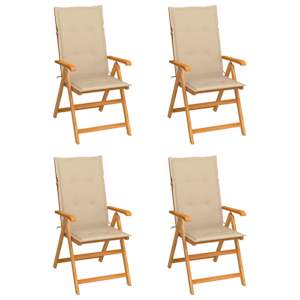 Vrtni stoli 4 kosi z bež blazinami trdna tikovina