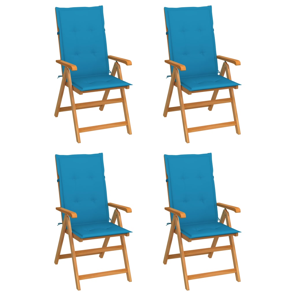 Zahradní židle 4 ks s modrými poduškami masivní teak