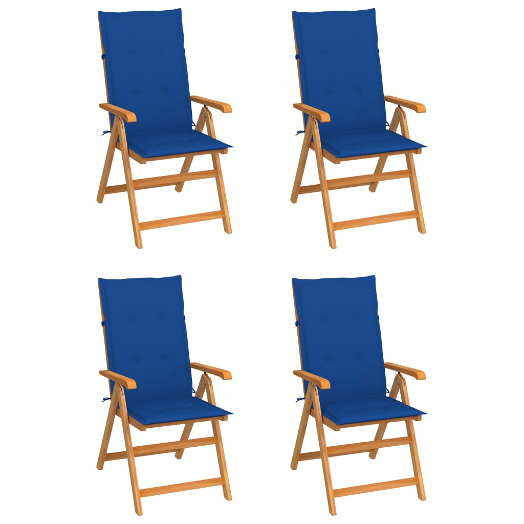 Gartenstühle 4 Stk. mit Königsblauen Kissen Massivholz Teak-1