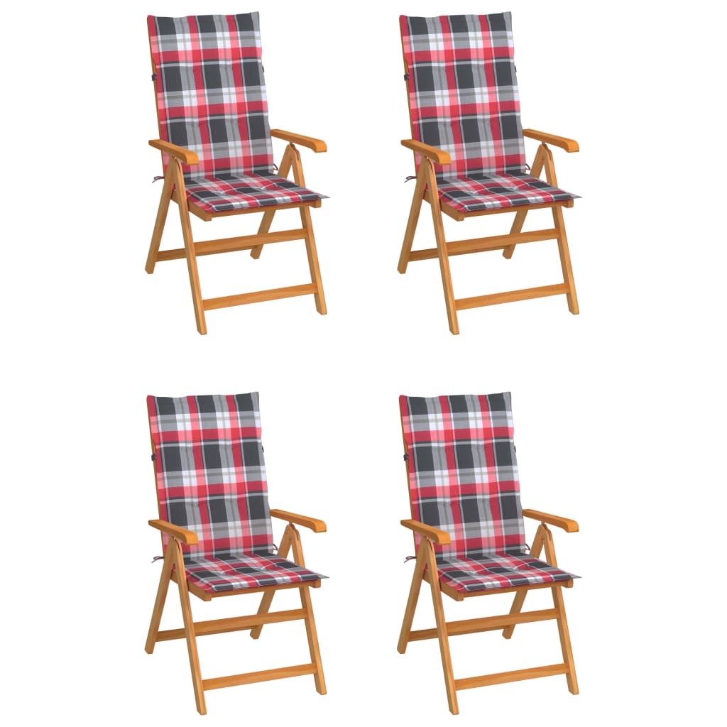 Gartenstühle 4 Stk. Rote Karomuster-Kissen Massivholz Teak kaufen