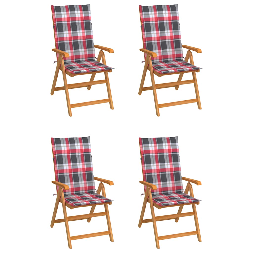 vidaXL Hopf&auml;llbara stolar 4 st r&ouml;drutiga dynor massiv teak