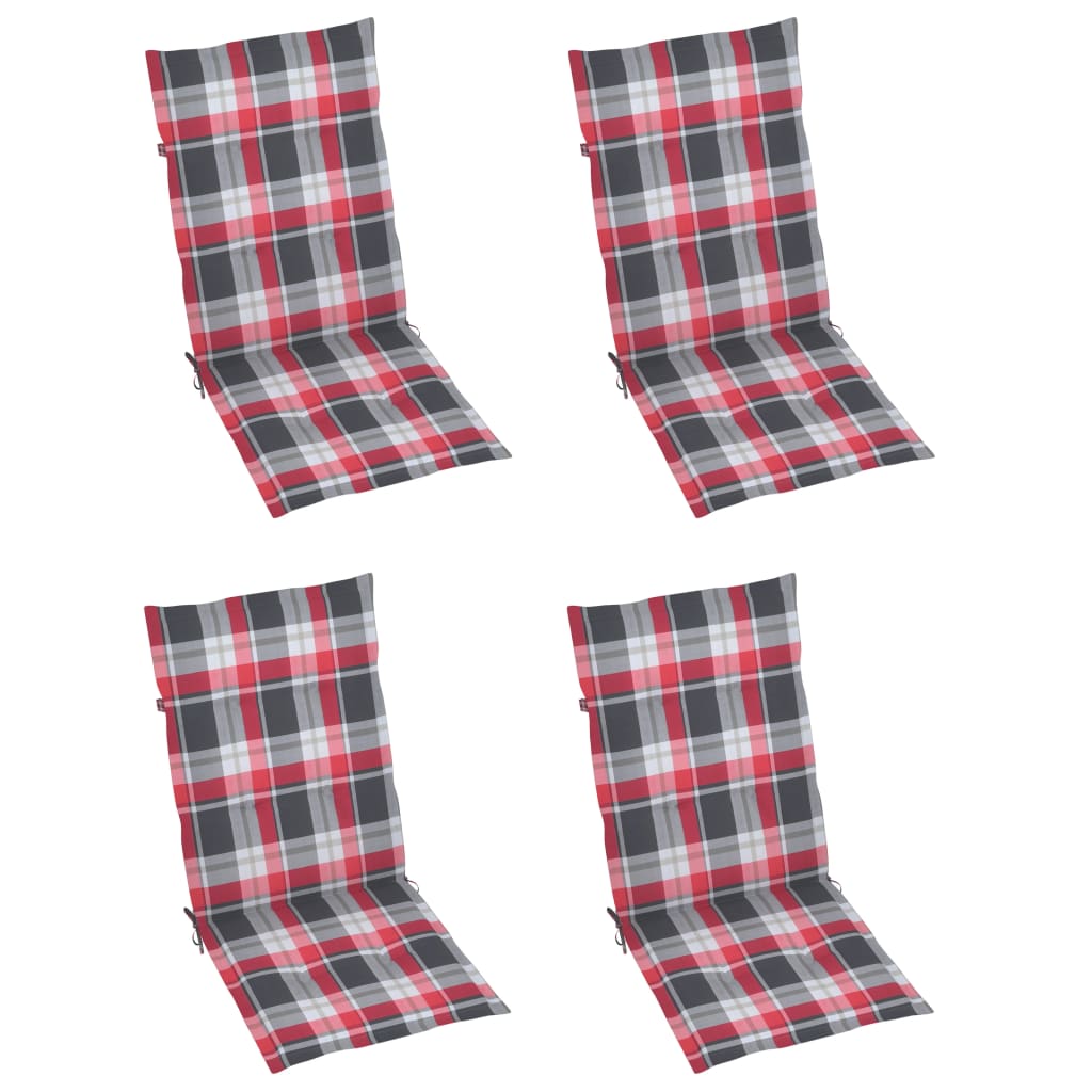 imagem de vidaXL Cadeiras jardim c/ almofadões xadrez vermelho 4 pcs teca maciça7