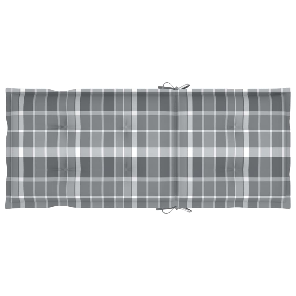 Градински столове, 4 бр, възглавници на сиво каре, тик масив