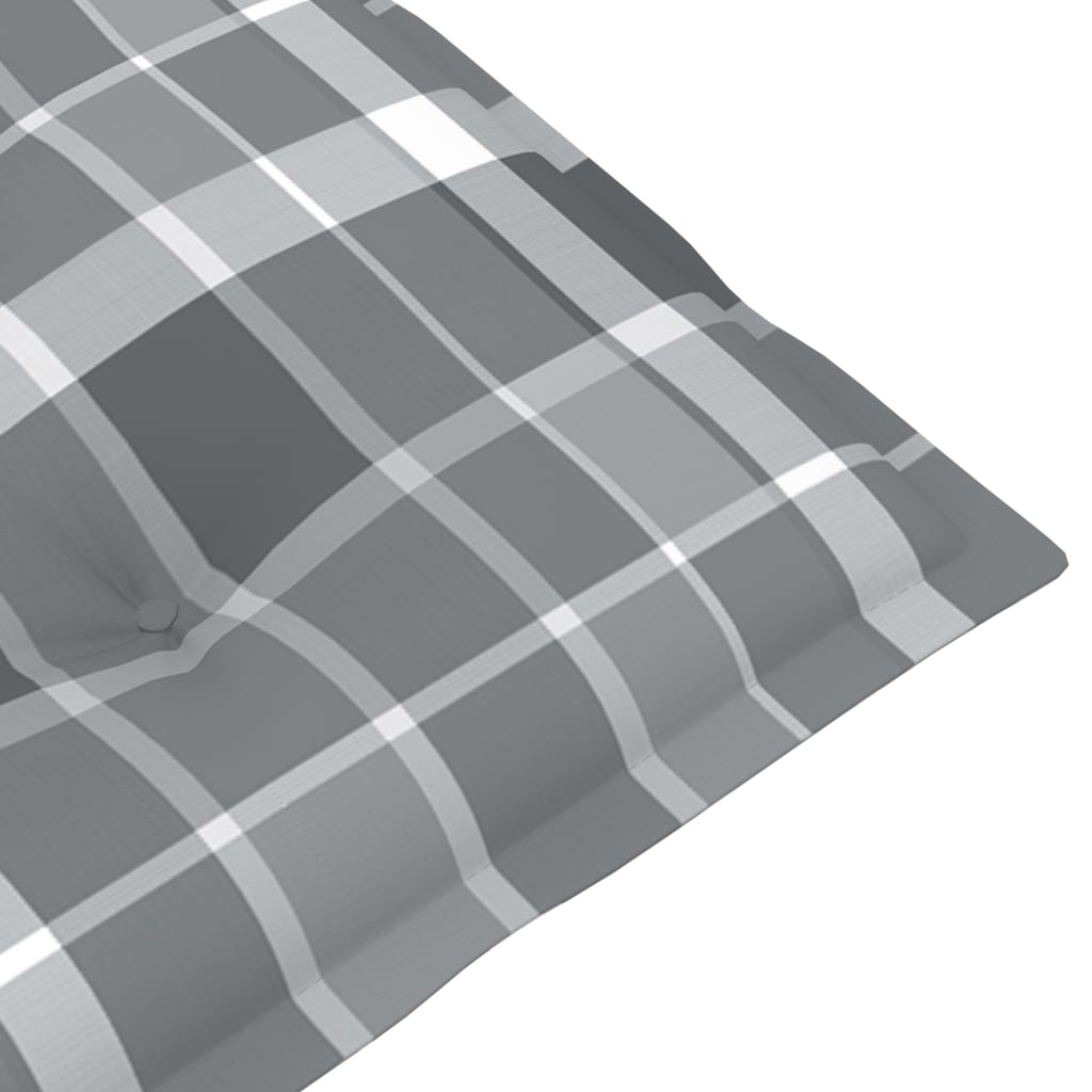 Градински столове, 4 бр, възглавници на сиво каре, тик масив