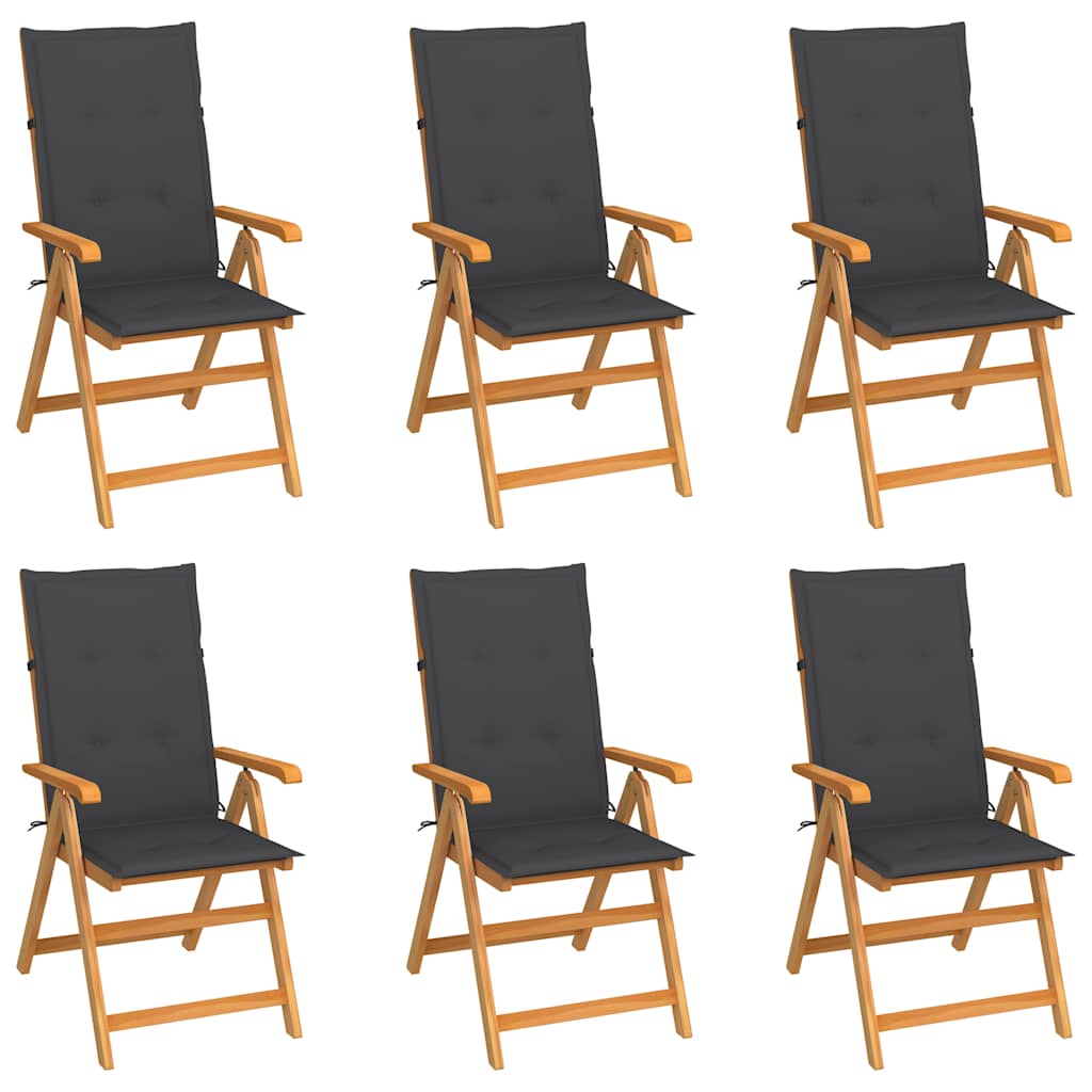 vidaXL Hopf&auml;llbara stolar 6 st med antracitf&auml;rgade dynor i massivt teaktr&auml;