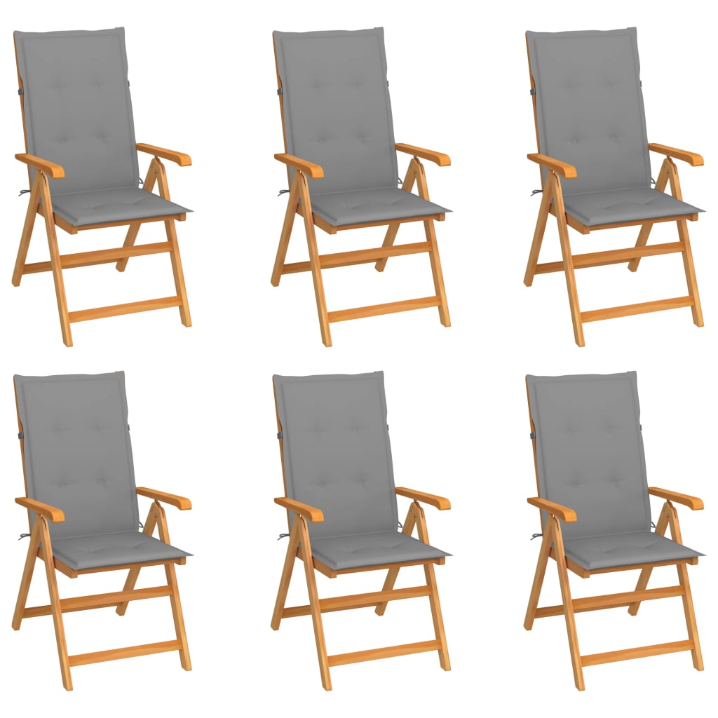Zahradní židle 6 ks s šedými poduškami masivní teak