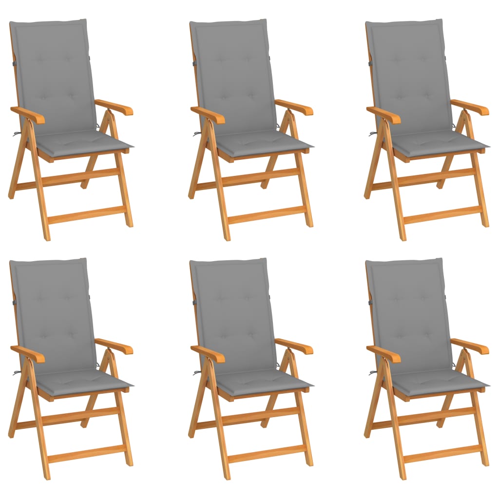 Image of vidaXL Garden Chairs 6 pcs with Grey Cushions Solid Teak Wood