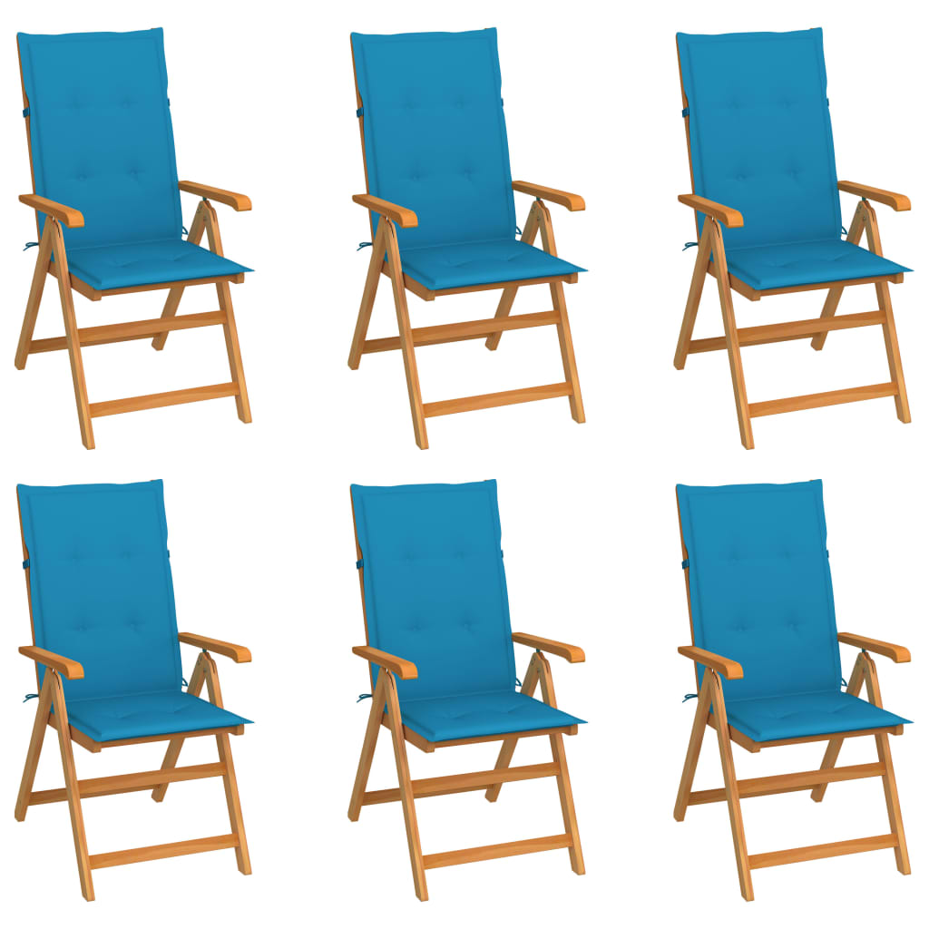 Zahradní židle 6 ks s modrými poduškami masivní teak