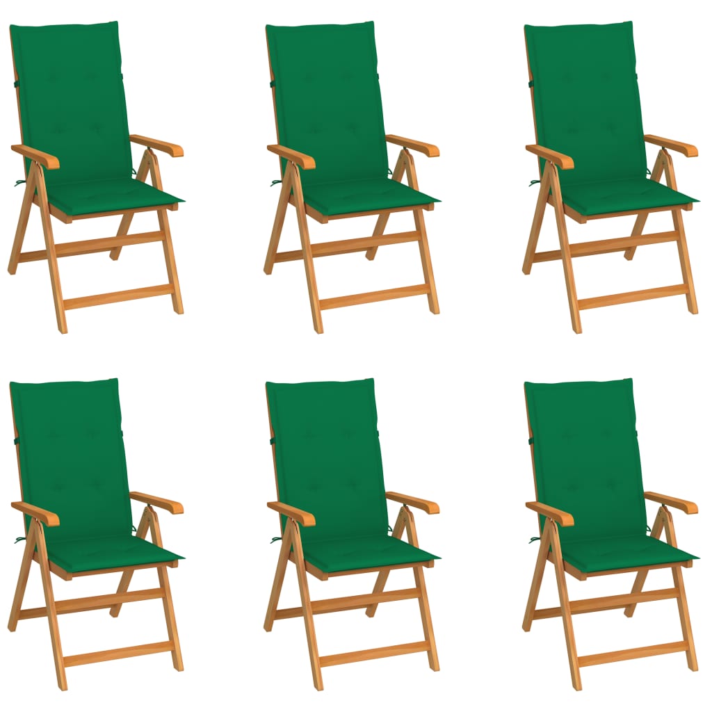 Zahradní židle 6 ks se zelenými poduškami masivní teak