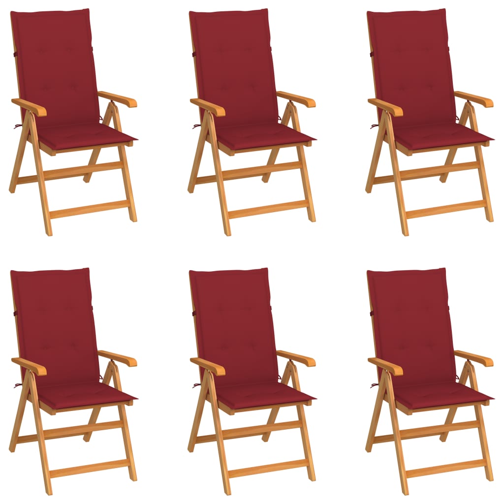 vidaXL Zahradní židle 6 ks s vínově červenými poduškami masivní teak