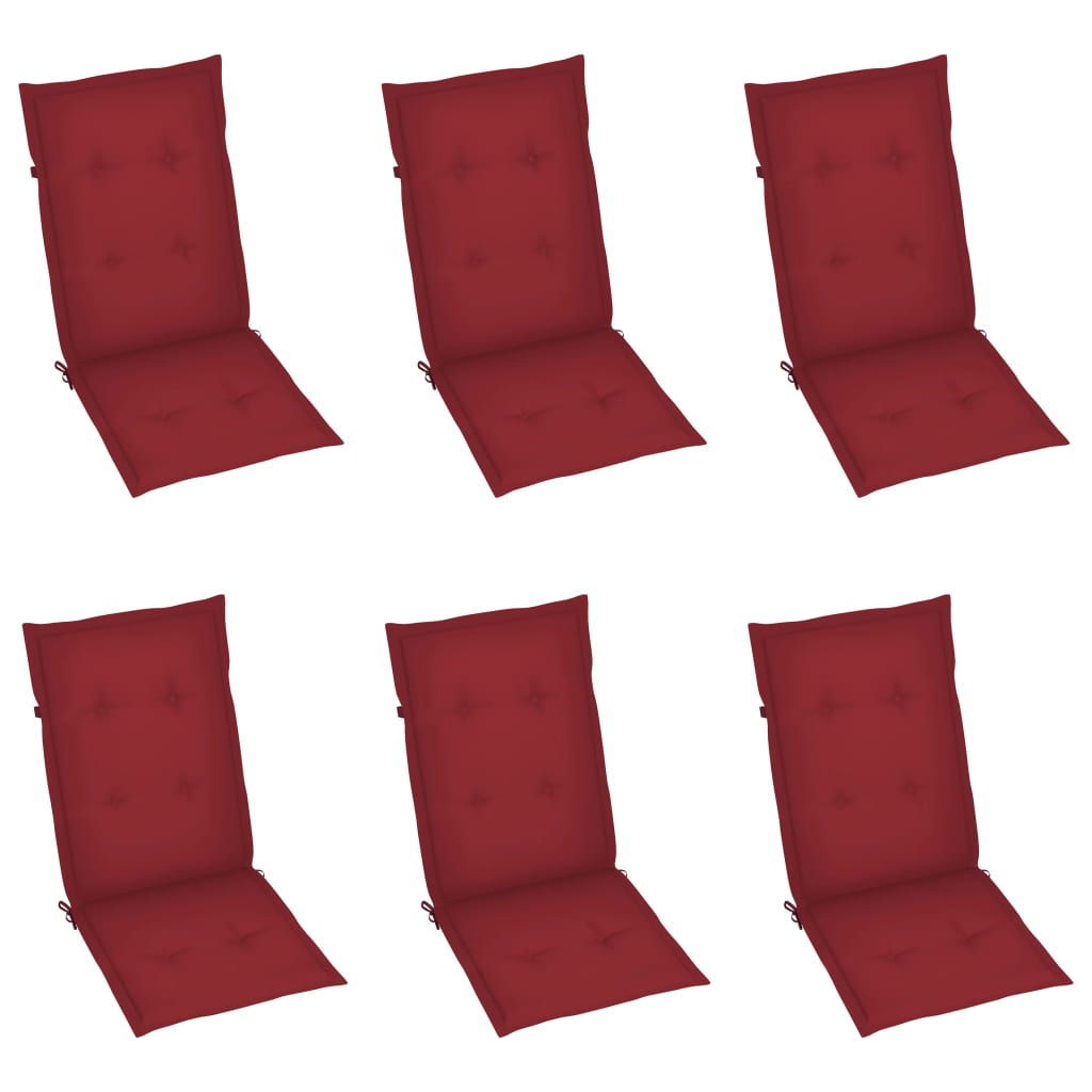 imagem de vidaXL Cadeiras de jardim almofadões vermelho tinto 6 pcs teca maciça7