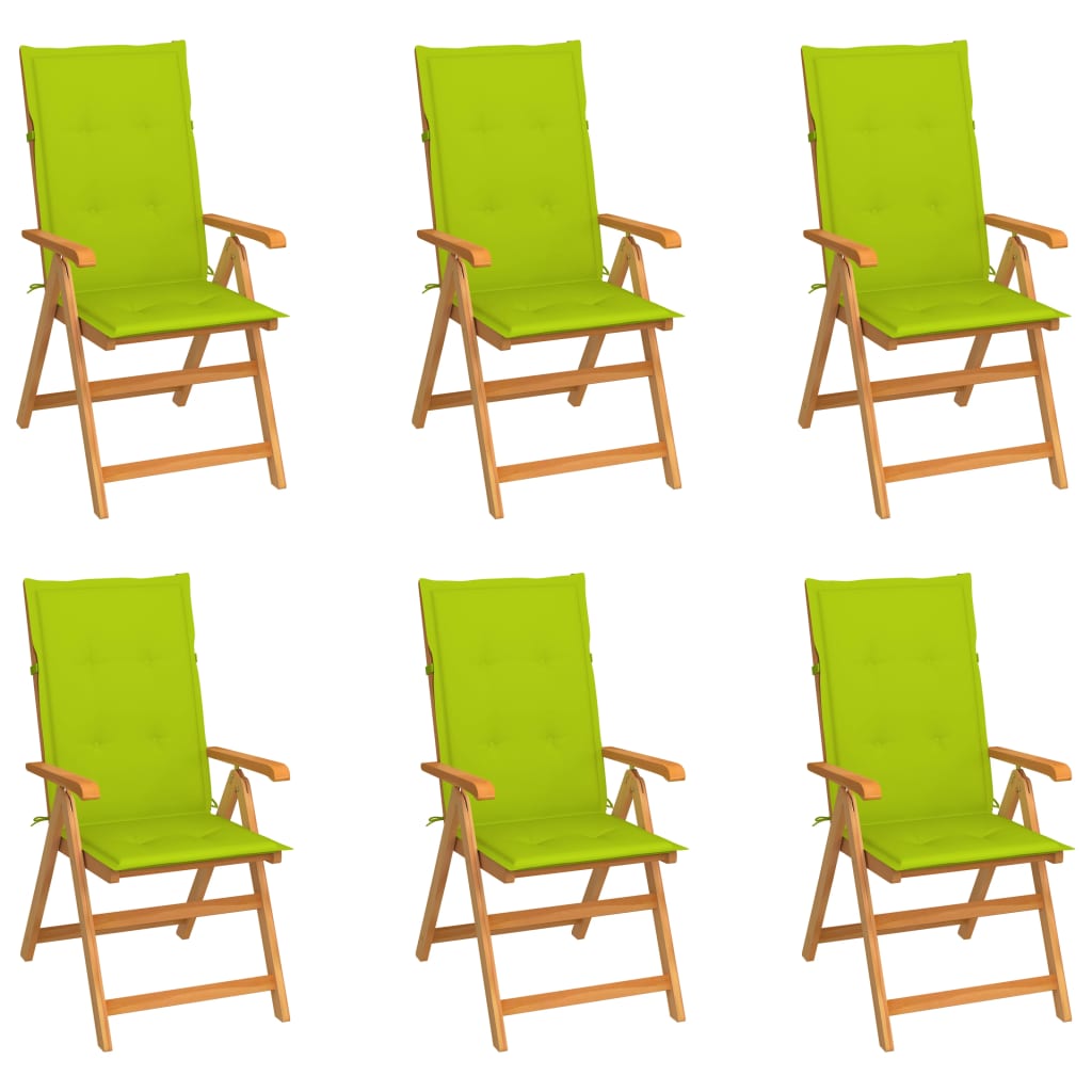 Zahradní židle 6 ks s jasně zelenými poduškami masivní teak