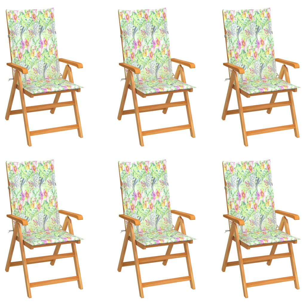 Zahradní židle 6 ks s poduškami se vzorem listů masivní teak