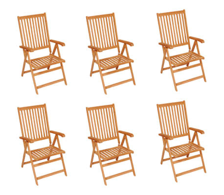 vidaXL Καρέκλες Κήπου 6 τεμ. Μασίφ Ξύλο Teak & Μαξιλάρια Σχέδιο Φύλλων