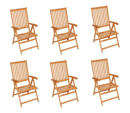 vidaXL Scaune grădină cu perne, 6 buc, roșu, carouri, lemn masiv tec