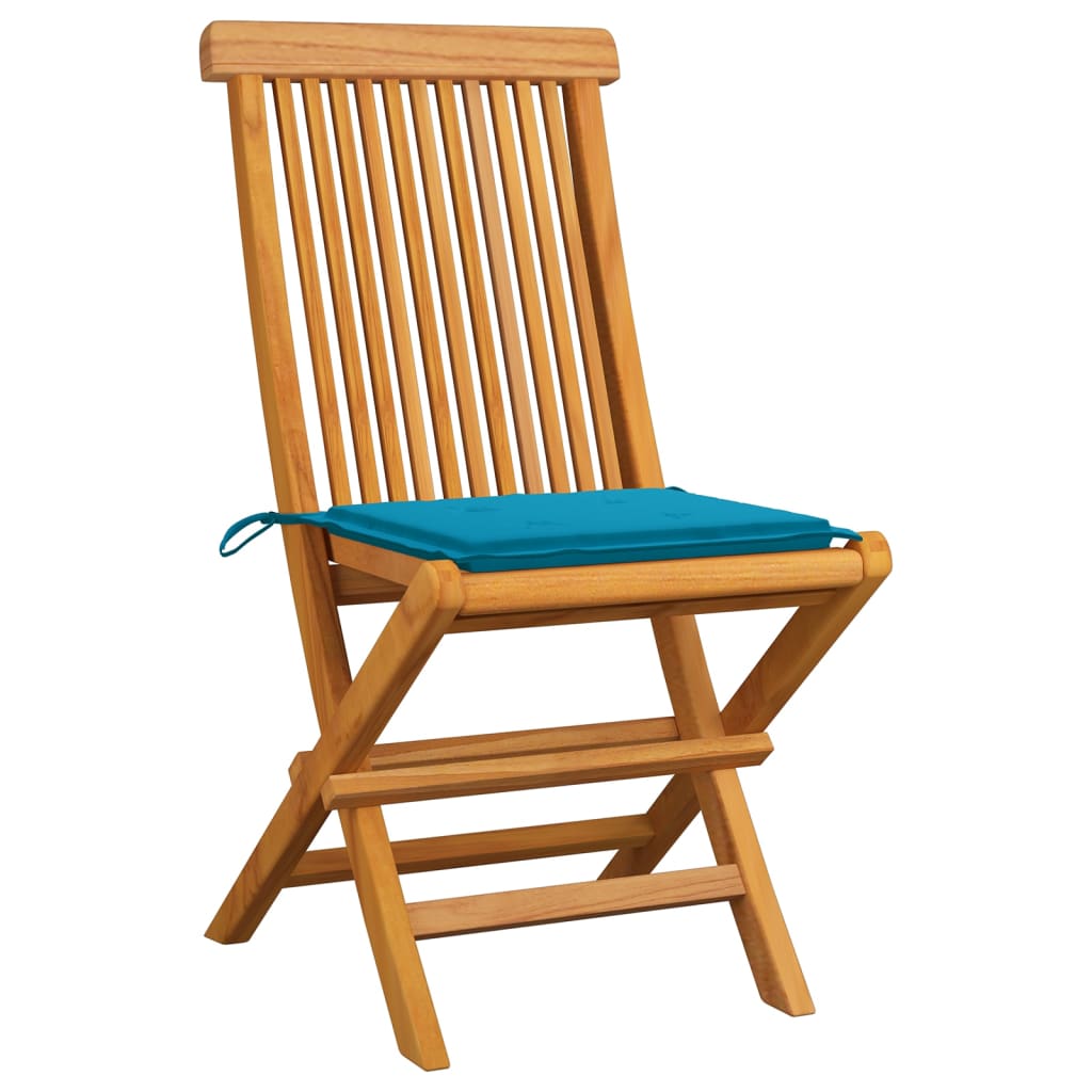 vidaXL Tuinstoelen 6 st met blauwe kussens massief teakhout afbeelding