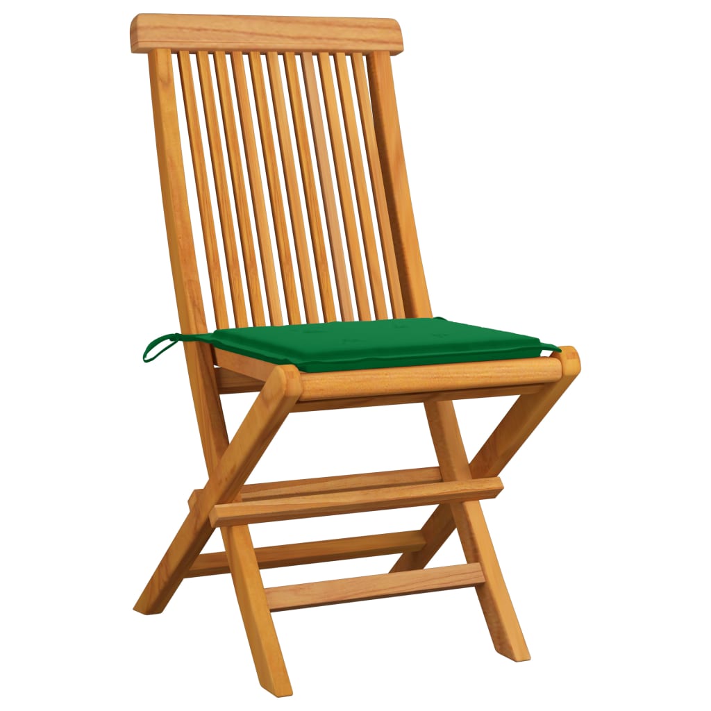 vidaXL Tuinstoelen 6 st met groene kussens massief teakhout afbeelding