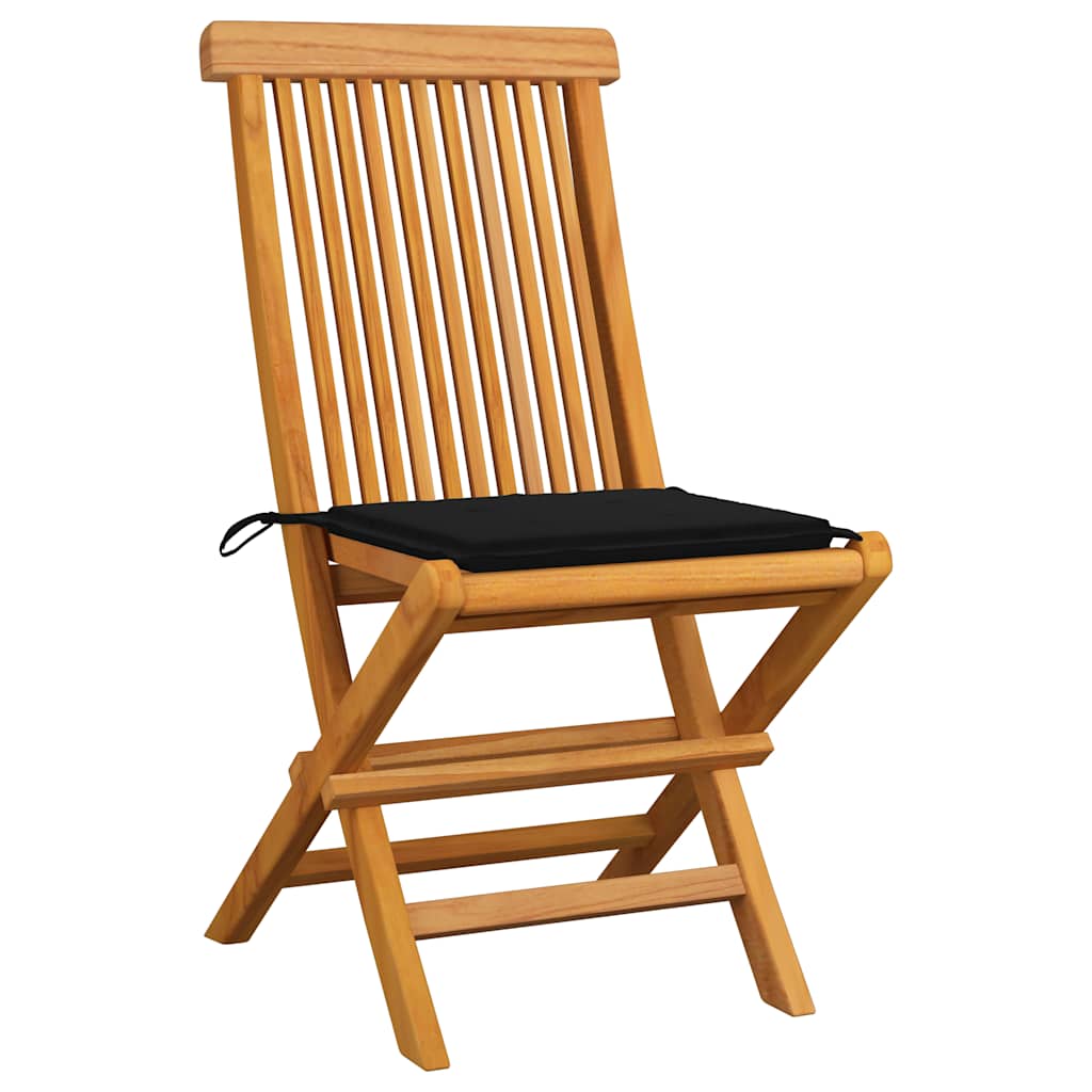 

vidaXL Tuinstoelen 6 st met zwarte kussens massief teakhout