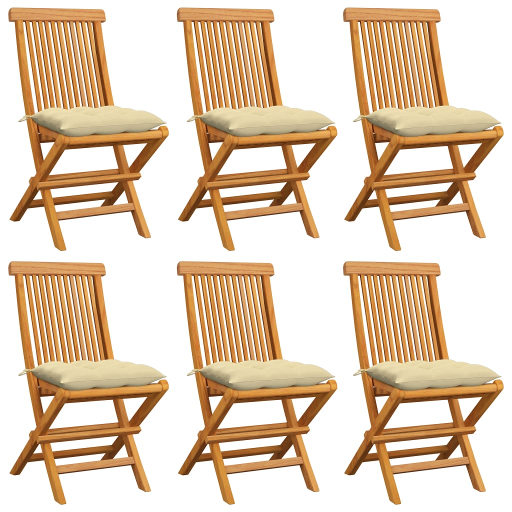 

vidaXL Patio Chairs with Cream White Cushions 6 pcs Solid Teak Wood