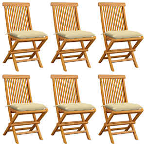 Vrtni stoli s kremno belimi blazinami 6 kosov trdna tikovina