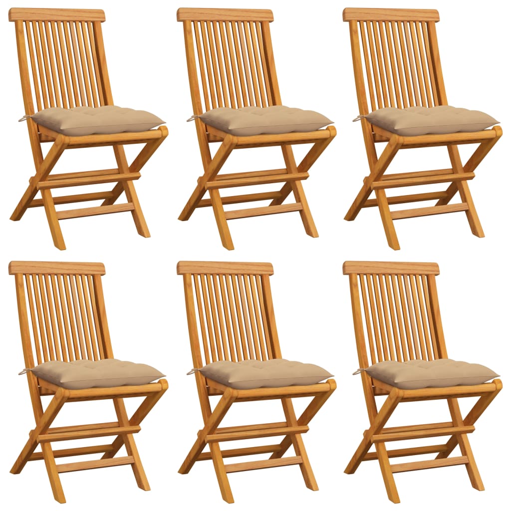 Image of vidaXL Garden Chairs with Beige Cushions 6 pcs Solid Teak Wood