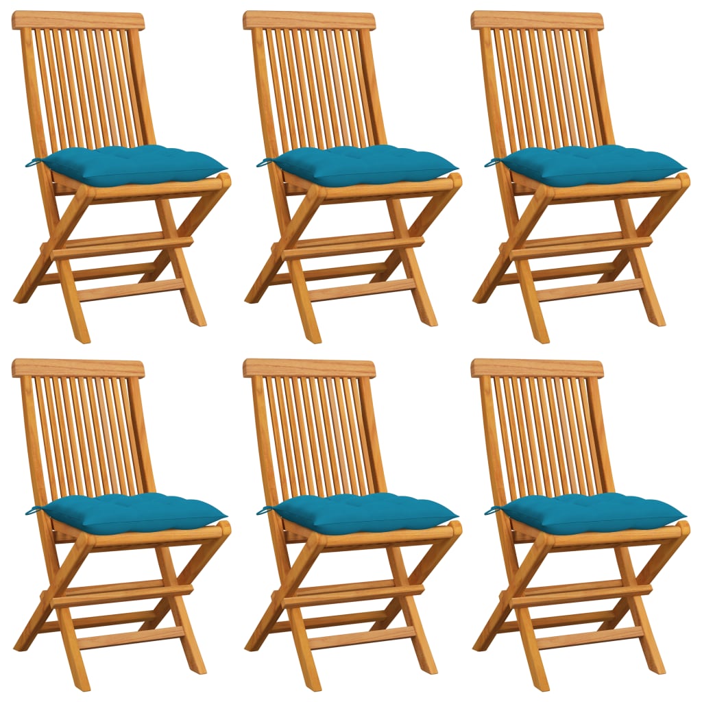 

vidaXL Patio Chairs with Light Blue Cushions 6 pcs Solid Teak Wood