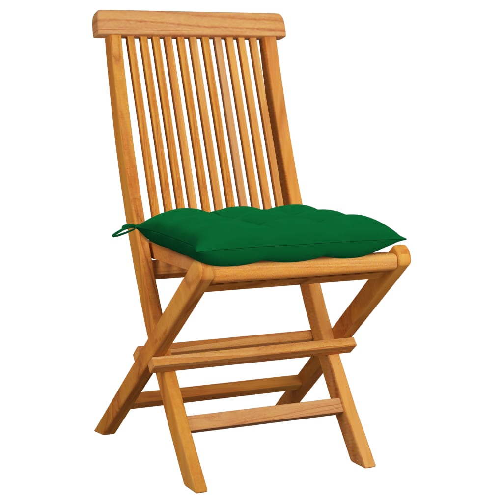 vidaXL Tuinstoelen 6 st met groene kussens massief teakhout afbeelding