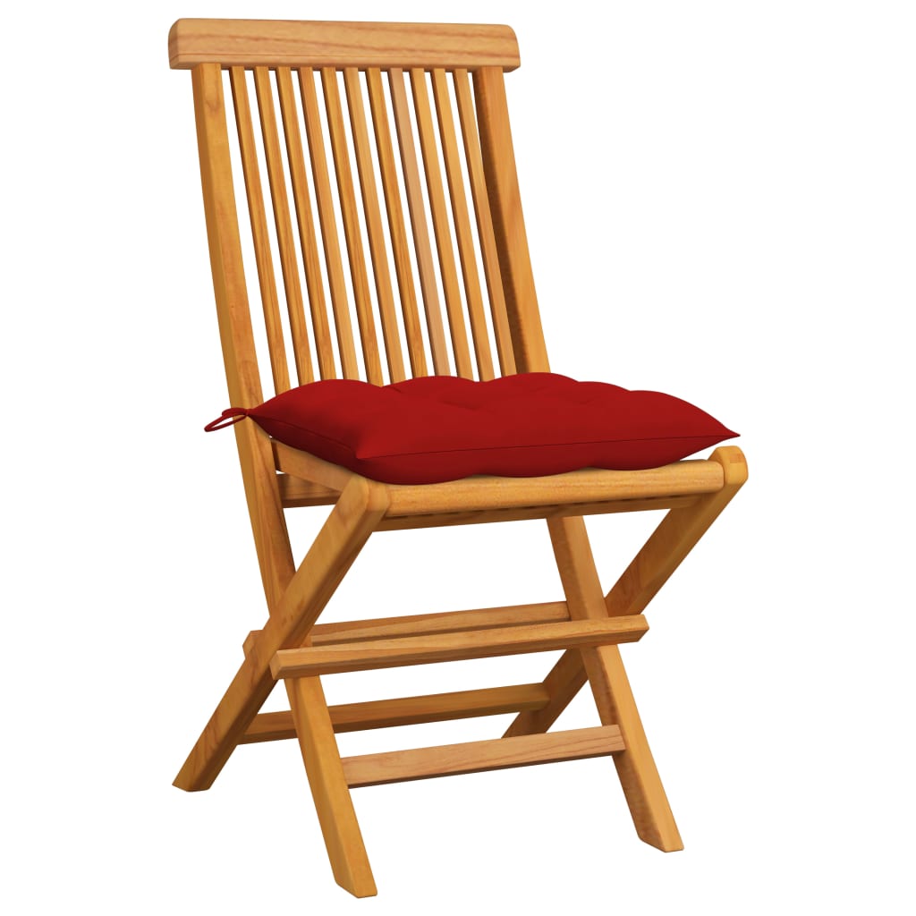 

vidaXL Tuinstoelen 6 st met rode kussens massief teakhout