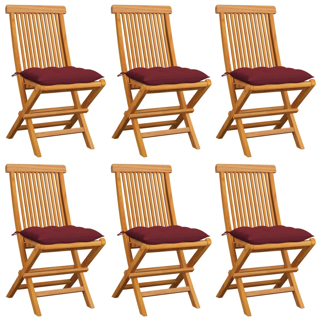 vidaXL Chaises de jardin avec coussins rouge bordeaux 6pcs Teck massif