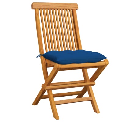 vidaXL Cadeiras de jardim c/ almofad&otilde;es azuis 6 pcs teca maci&ccedil;a