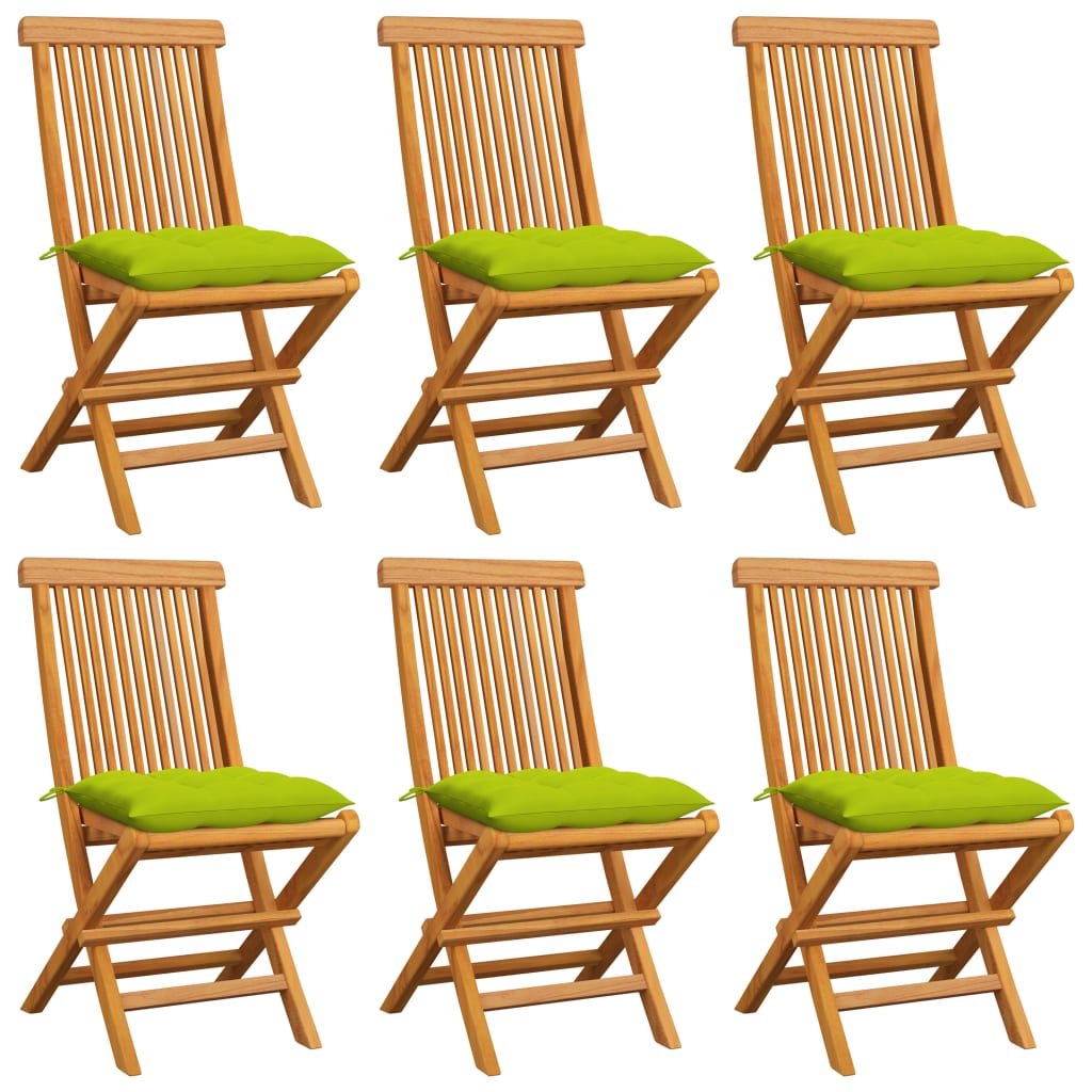 Gartenstühle mit Hellgrünen Kissen 6 Stk. Massivholz Teak kaufen