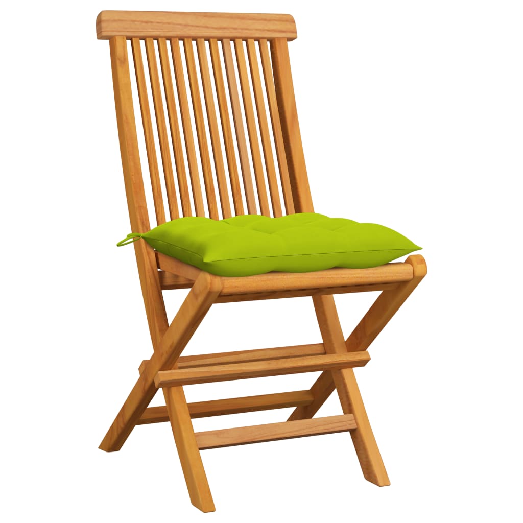 vidaXL Tuinstoelen 6 st met heldergroene kussens massief teakhout afbeelding