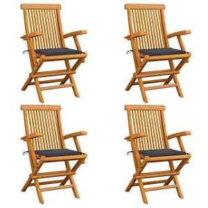 Vrtni stoli z antracitnimi blazinami 4 kosi trdna tikovina