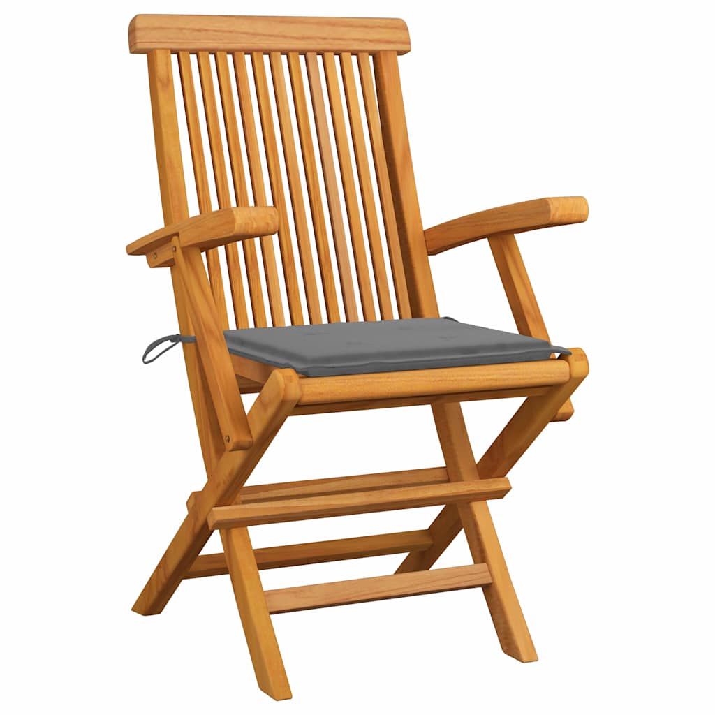 vidaXL Tuinstoelen 4 st met grijze kussens massief teakhout afbeelding