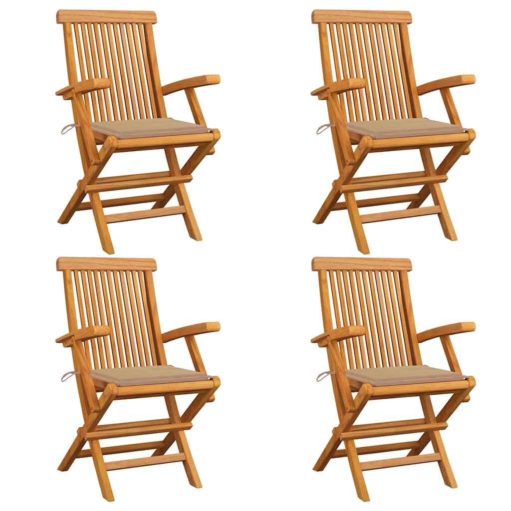 vidaXL Hopf&auml;llbara stolar med beige dynor 4 st massivt teaktr&auml;